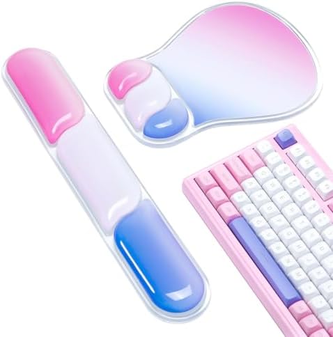 Ospelelf Mouse Pad with Wrist Rest Set Gel Ergonomic Keyboard Wrist Support Anti-Slip Rubber Bottom Office Women Desk Accessories for Computer, Laptop and Gaming, Pink and Blue