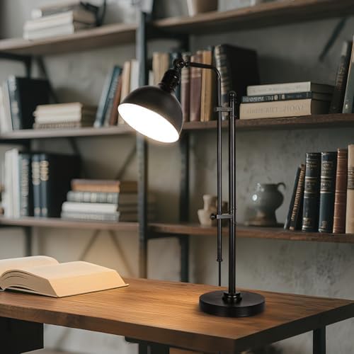 PARTPHONER Industrial Adjustable Desk Lamp for Home Office, Farmhouse Table lamp 29''-38'', Rustic Metal Task Desk Lamp in Aged Bronze Finish, Vintage Reading Lamp for Study Room，Black