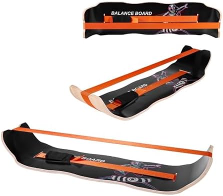 Balance Board for Adults, Wooden Wobble Board Trainer, Standing Desk Exercise Equipment, Yoga & Pilates, Compact Home Gym, Black & Orange