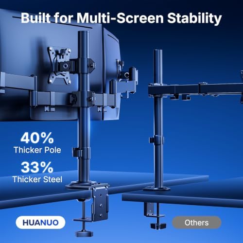 HUANUO Six Monitor Mount for 13–27 Inch Screens, Hex Monitor Stand with 33.8″ Taller Height Range, Fully Adjustable Heavy Duty Articulating Computer Stand, Holds up to 22 lbs, VESA 75x75/100x100mm