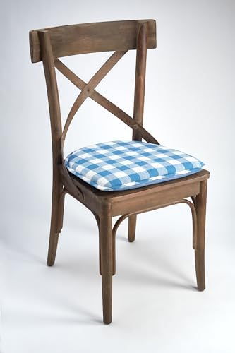 Klear Vu The Gripper Non-Slip Linen Check Dining Kitchen Chair Pads, 15" x 16" x 2", Set of 2, Liza Check Blue