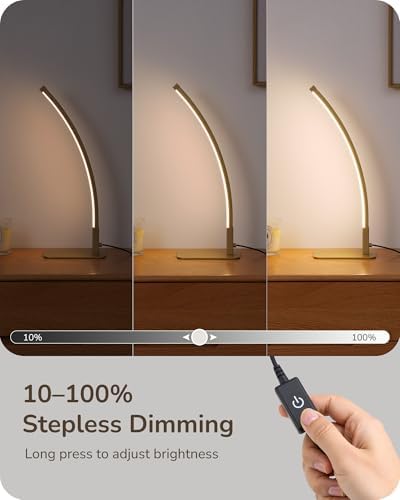 EDISHINE Curved LED Table Lamps for Living Room, Modern Bedside Lamp, Gold