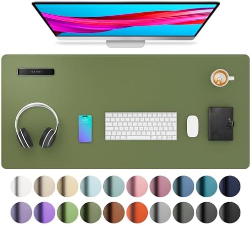 Aothia Leather Desk Pad Protector, Mouse Pad, Office Desk Mat, Non-Slip PU Leather Desk Blotter, Laptop Desk Pad, Waterproof Desk Writing Pad for Office and Home (36" x 17", Olive Green)