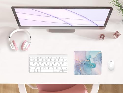 eulps Mouse Pad with Stitched Edge, Multiple Patterns Computer Mouse Pads with Non-Slip Rubber Base, Washable Cloth Mousepad, for Gaming, Laptop, PC (Blue Blush Marble)