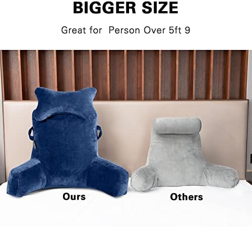 SLIGUY Reading Pillow-Bed Rest Pillow with Detachable Neck Roll & Higher Support Arm for Sitting in Bed Couch or Floor-Backrest Reading Pillow Adult Back Pillow for Reading/Watching TV/Gaming,Blue