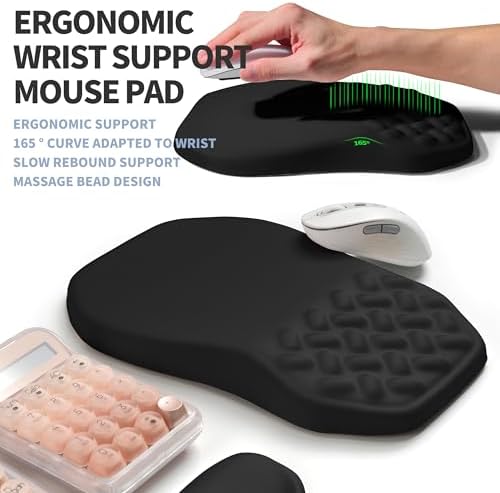 2-in-1 Ergonomic Set, Wave Keyboard Wrist Rest and Massage Slope Mouse Pad Wrist Support, Rebound Memory Foam for Relieve Carpal Tunnel Syndrome and Wrist Pain (Black)