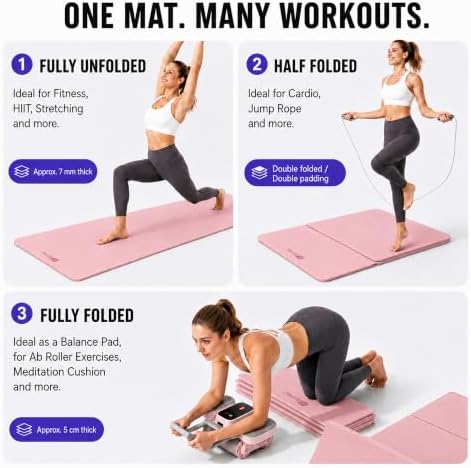 KEEP Foldable Yoga Mat, 7mm Thick TPE Non-Slip Fitness Mat for Home Gym