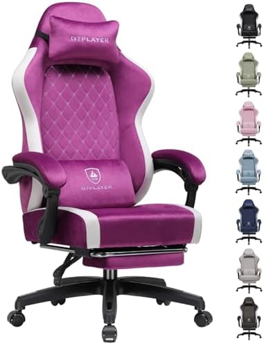 GTPLAYER Gaming Chair, Ergonomic Computer Chair with Footrest and Lumbar Support, High Back Recliner Chair 350lbs, Height Adjustable for Home Office, Purple