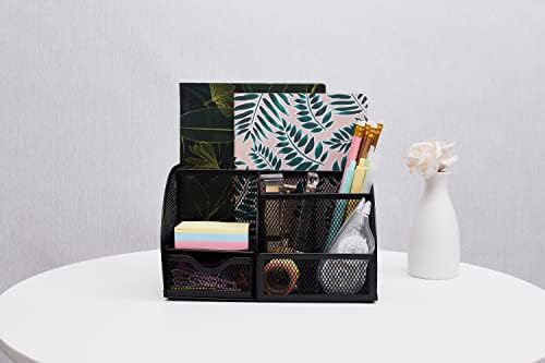 Annova Mesh Desk Organizer Office with 7 Compartments + Drawer/Desk Tidy Candy/Pen Holder/Multifunctional Organizer (Black)