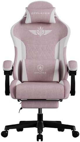 GTPLAYER Gaming Chair, Video Game Chairs with Footrest and Lumbar Support, Computer Chair for Adults with Extended Backrest, Ergonomic Reclining Silla Gamer, Linen Fabric, Pink