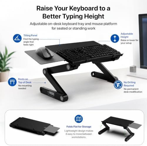 Uncaged Ergonomics WorkEZ Adjustable Keyboard Stand, Riser and Tray, Black