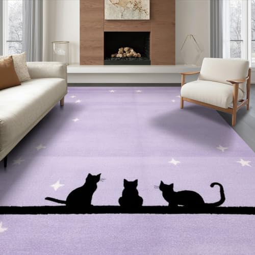 6'x9' Black Cat Lavender Starry Ultra-Soft Area Rug