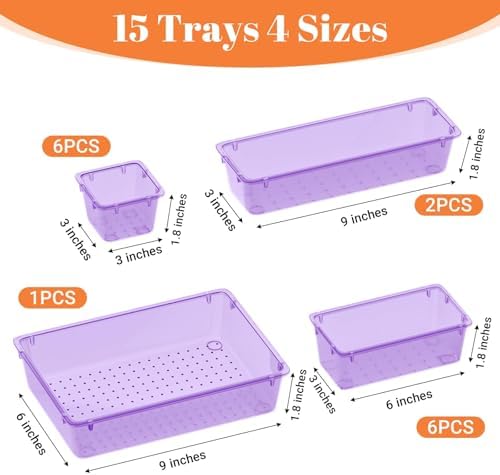 SpaceHacks 15 PCS Plastic Drawer Organizer Set, Drawer Storage Trays