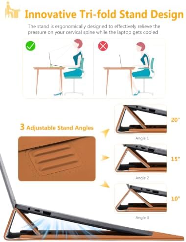HYZUO 15 Inch Laptop Sleeve Case Bag with Adjustable Stand, Brown