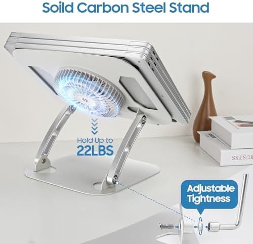 SHUWEI Laptop Stand with Fan, Height/Angle Adj fits 16" Laptop, Silver