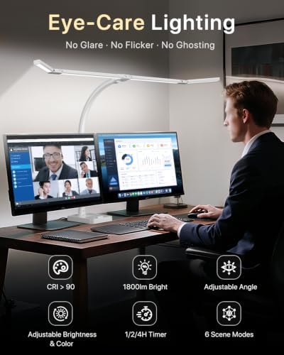 ONEMIX LED Desk Lamp with Base, 42-Inch 4-Panel Light for Dual Monitors