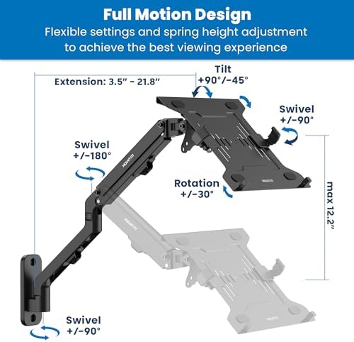 Mount-It! Ergonomic Laptop Arm for Wall or Pole Mounting, Full Motion Adjustments, Versatile Design, Easy Installation