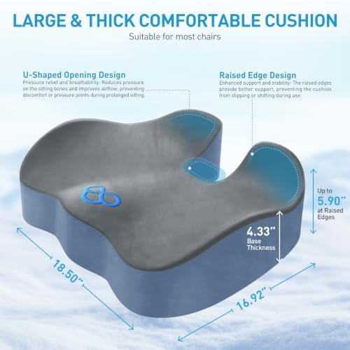 BlissTrends Extra Thick Seat Cushion for Office Chair & Car Seat, Grey&Blue