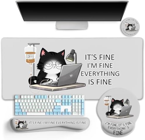 LIMKRIAN Cat Ergonomic Mouse Pad with Wrist Rest Desk Mat Sets Accessories