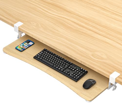 suptek Large Keyboard Tray Under Desk Pull Out with C Clamp Mount, Keyboard & Mouse Tray, 34 (38 Including Clamps) x 11.8 inch Slide-Out Platform Computer Drawer for Typing, Light Wood, DSF1LQM