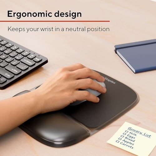 Staples TECH Mouse Pad with Gel Wrist Rest, Non-Slip, Black Crystal