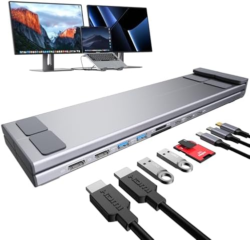 Mukiya USB C Docking Station Dual Monitor, 9 in 1 Laptop Stand with 2 HDMI
