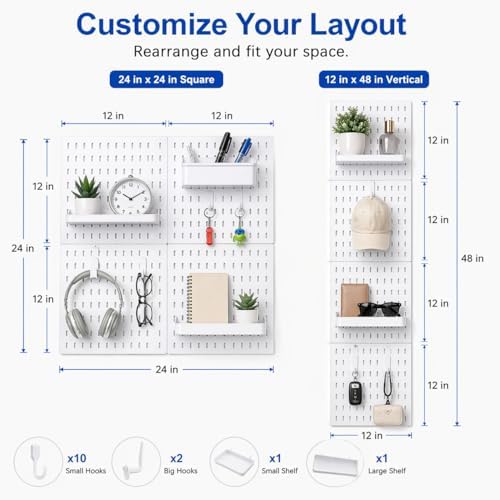 Colville White Pegboard Wall Organizer Kit, 4 Pcs 12 x 12 in ABS Plastic