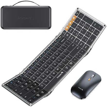ProtoArc XKM01 Full-Size Foldable Keyboard Mouse Combo for Travel, Gray