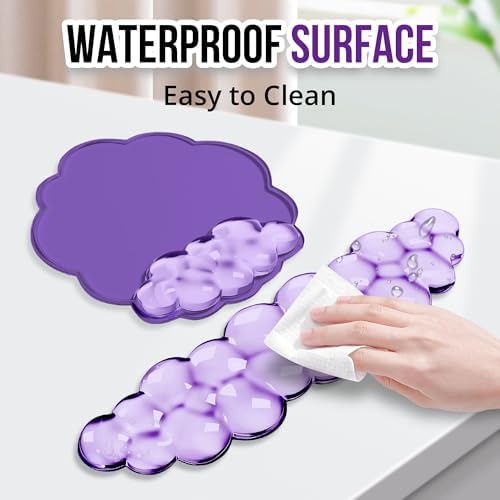 Keyboard Wrist Rest Set — Ergonomic Cloud Wrist Rest Keyboard and Mouse Pad, Non-Slip Desk Accessories for Office and Home（Purple）