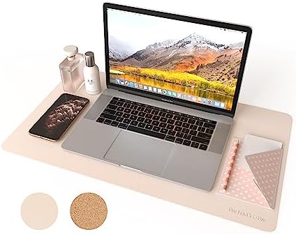 RENMTURE Dual-Sided Mouse Pad, Natural Cork & PU Leather Large Desk Pad for Office and Home Work, Desk Protector Non-Slip, Waterproof, Easy Clean (Apricot, 23.6" x 13.7")