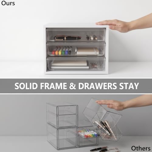 WOPITUES Wooden Desk Organizer with 3 Drawers & a Total of 5 Dividers,White