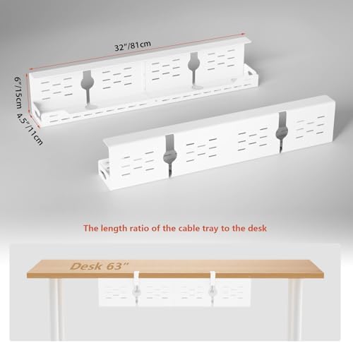 Univivi Under Desk Cable Management Tray, Cable Management, 32 inch, White