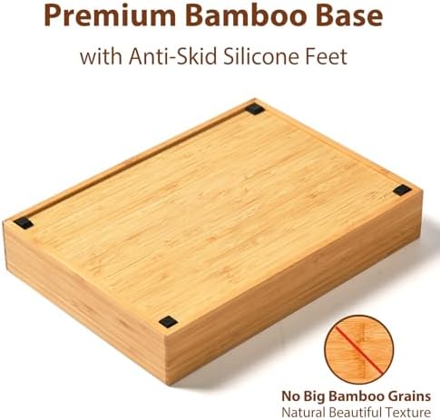 Umilife Kitchen Drawer Organizer, 10 Inch Silverware Utensil Tray Holder, Extra Deep, with Non-Slip Feet & Grooved Drawer Divider, 5 Slots Total Bamboo Wood Caddy for Flatware Cutlery Knives
