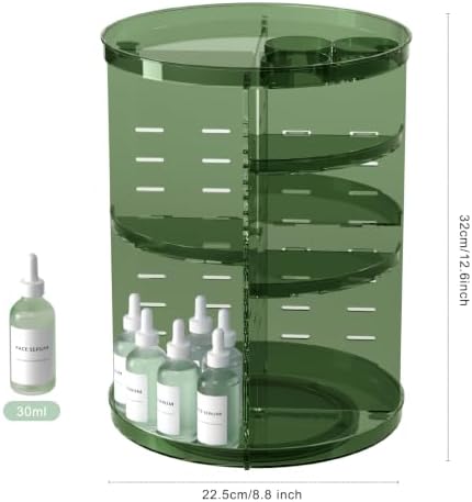 Rotating Makeup Organizer with DIY 8 Adjustable Layers, Clear Green