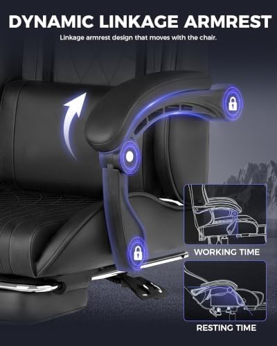 LUCKRACER Gaming Chair with Footrest, Pocket Spring Seat, 90°-135° Reclining Computer Chair with Linkage Armrests, Lumbar Support, Height Adjustment, SGS-Tested Gas Lift, 330 lbs Capacity, Black