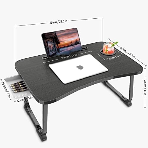 Fayquaze Lap Laptop Desk, Portable Foldable Laptop Bed Table with Storage Drawer and Cup Holder, Lap Desk Lap Bed Stand Tray Table Serving Tray for Eating, Reading and Working