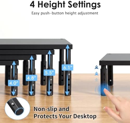OPNICE Adjustable Monitor Stand Riser for Desk, Wood Computer & Laptop Stand, Desk Organizers and Accessories, Office Desk Accessories & Workspace Organizer for Home Office Supplies, Black