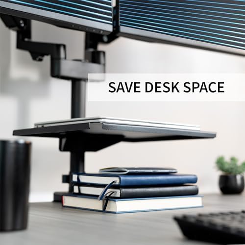 VIVO Universal Steel 14 x 10 inch Shelf Pole Mount for TV Cart, Attaches to 0.5” to 2.4” Poles, Speaker & Microphone Stands, Clamp-on Utility Storage Surface, Black, MOUNT-SF13P