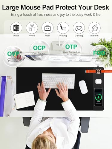 Mouse Pad with Magnetic Wireless Charging, Large Desk Mat, Non-Slip Mouse Mat, Keyboard Pad for Gaming, Desk, Office, PC