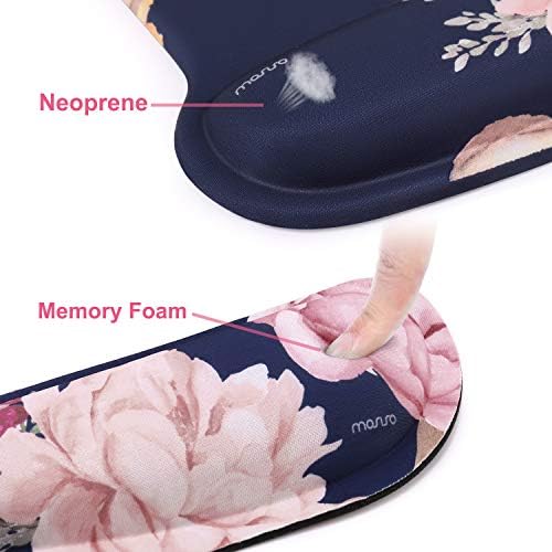 MOSISO Peony Wrist Rest Support for Mouse Pad & Keyboard Set, Blue