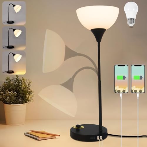 Desk Lamps, Table Lamps for Bedrooms with 2 USB Port, Stepless Dimmable Bedside Lamps, Adjustable Lamp for Living Room, Small Lamps for Office Reading, Nightstand Lamps with 5W LED Bulb