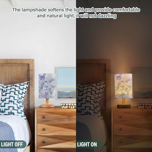 ALAZA Hydrangea Butterfly Floral Beautiful Decor Bedside Table Lamp with USB Port for Bedroom Nightstand Office Desk LED Bulb Included