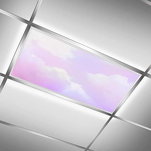 Fluorescent Light Cover Decorative Ceiling Light Filters,Sky and Clouds Pattern,for Classroom Office Hospitals Home Ceiling Decorative,2ft x 4ft,Pink Purple