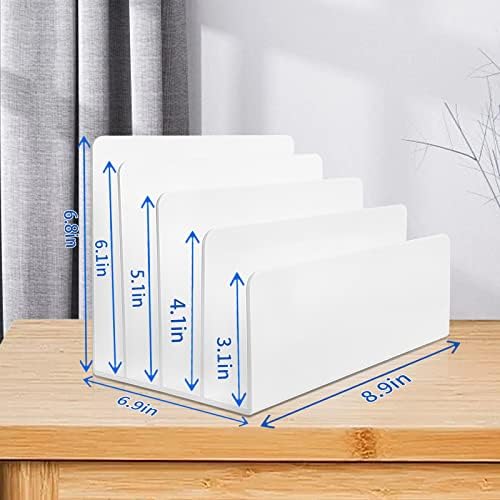 4 Section White Acrylic Desk Organizer and Accessories, Sturdy & Thick Acrylic File Folder Holder Sorter, Office Supplies for Mail, Letters, Paper, Electronics