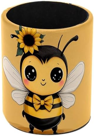 Bee Pen Holder Pencil Organizer Cute Pencil Cup Desk Decor Makeup Brush Holder PU Multifunctional Office Supplies for Home Classroom School