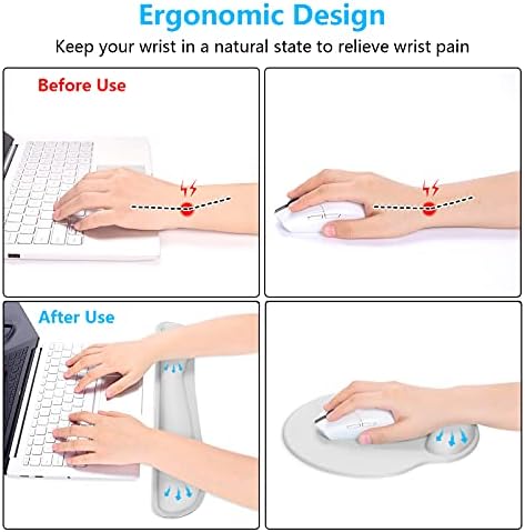 Dapesuom Keyboard Wrist Rest and Mouse Pad with Wrist Support, Memory Foam Cushion for Keyboard and Mouse Set, Ergonomic Desktop Pad Rests with Non Slip Base for Easy Typing & Pain Relief, Space Gray