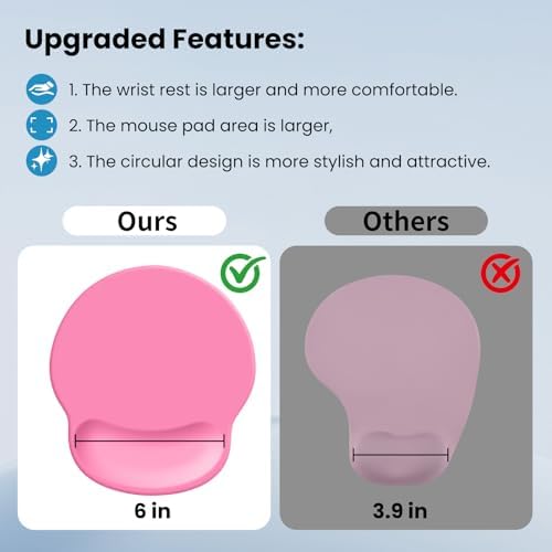Pink Mouse pad with Wrist Rest,Relieving Pain Memory Foam Computer pad, Ergonomic Desktop Mouse, Silicone Material Mouse pad, with Non-Slip PU Base (Pink)