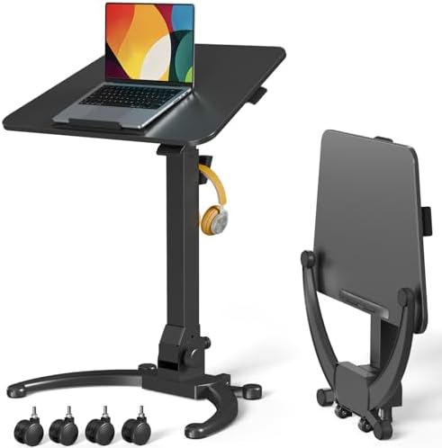 JOY worker Foldable Laptop Desk on Wheels, Adjustable Mobile Standing Desk