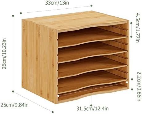 Bamjoy Bamboo 5 Tier Desktop Organizer, Paper Organizer Mail Sorter, File Holder Letter Document Storage with Adjustable Shelves for School Home Office, Natural