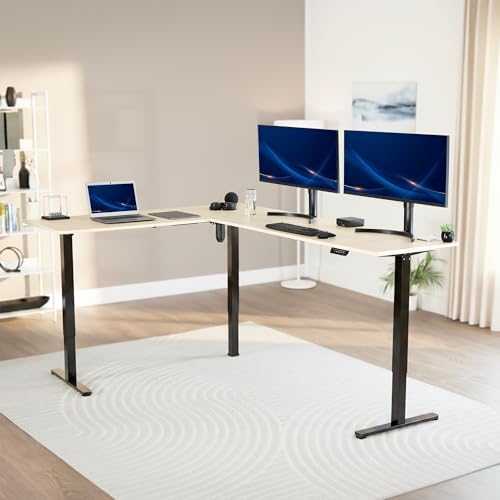 VIVO Light Wood 84 x 63 in Corner Standing Desk, DESK-E3CTBC-84